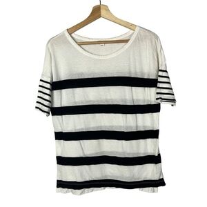 Gap White & Black Stripe Scoop Neck Short Sleeve T-Shirt S